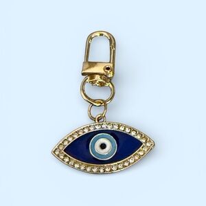 Mint Blue Evil Eye Gold Tone Zipper Pull